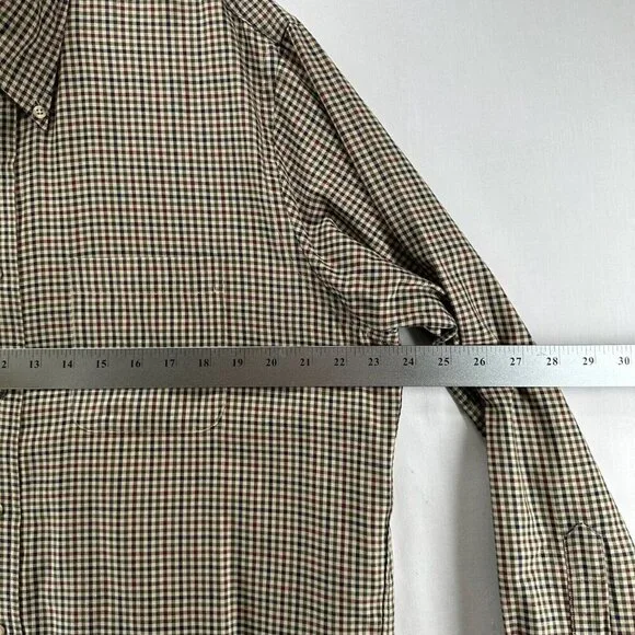 Lands End Shirt Mens Sz 16 1/2 Regular Fit Button Down Long Sleeve Gingham Beige - Picture 10 of 11